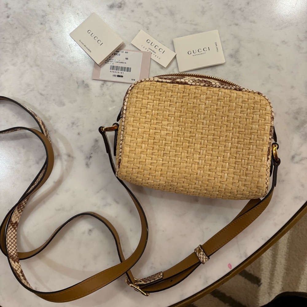 Gucci Ophidia Crossbody Bag White/Sand Woven Raffia & Snakeskin - Picture 7 of 10